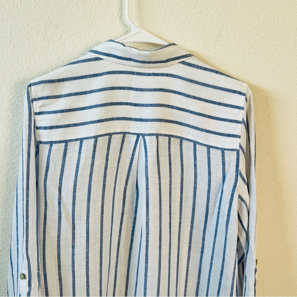 Linen Blue/Wht Stripe Maxi Tunic 3/4 Sleeve Size 8/10 - Picture 7 of 12
